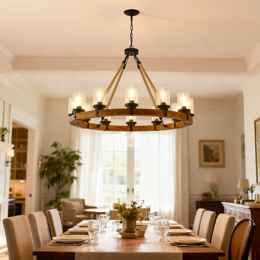 12-Light Rustic Wagon Wheel Chandelier