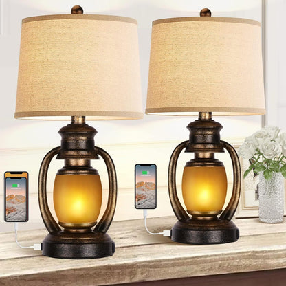 Rustic Living Room Farmhouse USB Lamps (Set of 2)