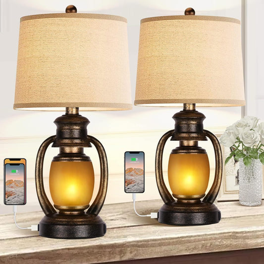 Rustic Living Room Farmhouse USB Lamps (Set of 2)