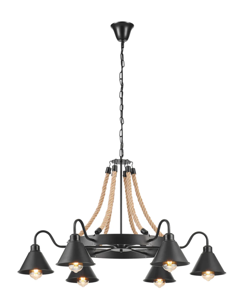 Rustic Farmhouse Steel and Rope 6-Light Chandelier