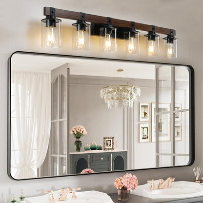 42" Rustic 6-Light Wall Sconce with Glass and Wood Accent