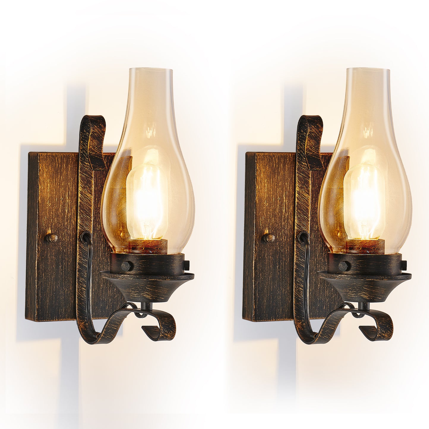 Rustic Farmhouse Wall Sconces Set of 2 – Vintage Black and Gold Hardwired Lights